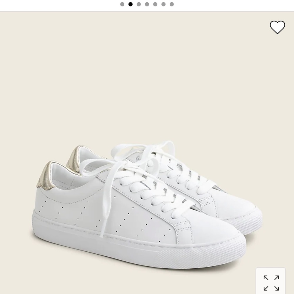 - JCrew Saturday sneakers in leather w/ gold detail. Color: White/Gold. Si…